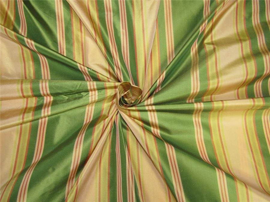 Silk Taffeta Fabric green x peach stripes 54" wide TAFS156[2]