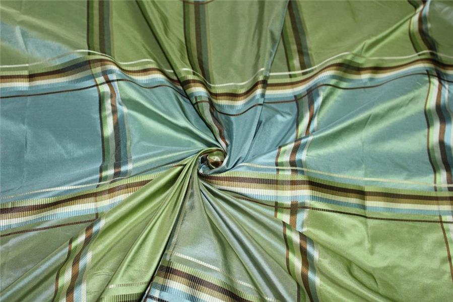 SILK TAFFETA BLUE GREEN AND BROWN PLAIDS Fabric 54 wide TAFC59 [1]