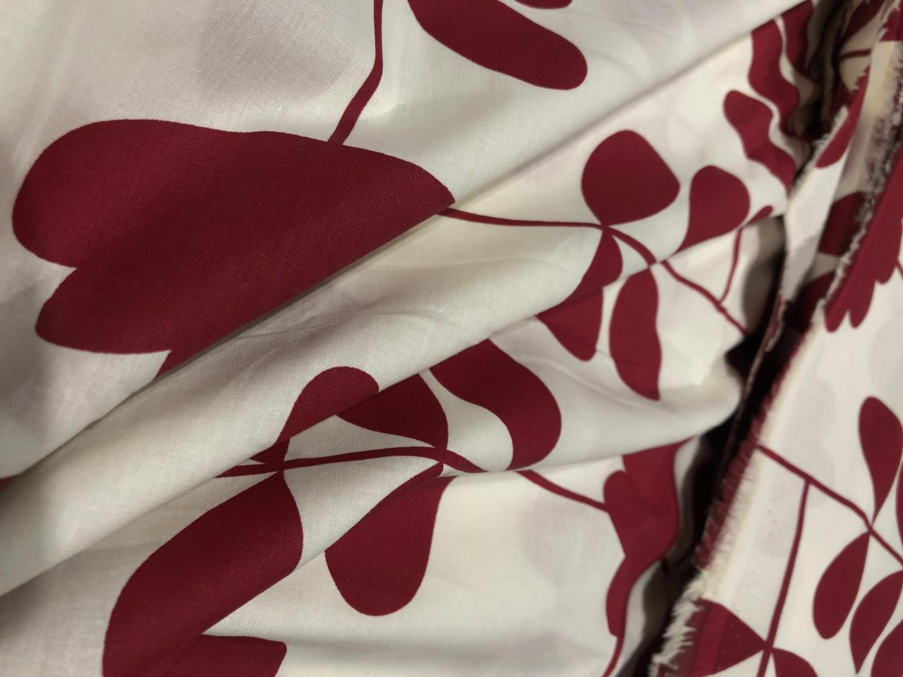 100% Cotton Poplin 58" Ivory with deep red long floral  motifs [17582] (