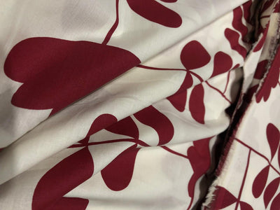 100% Cotton Poplin 58" Ivory with deep red long floral  motifs [17582] (