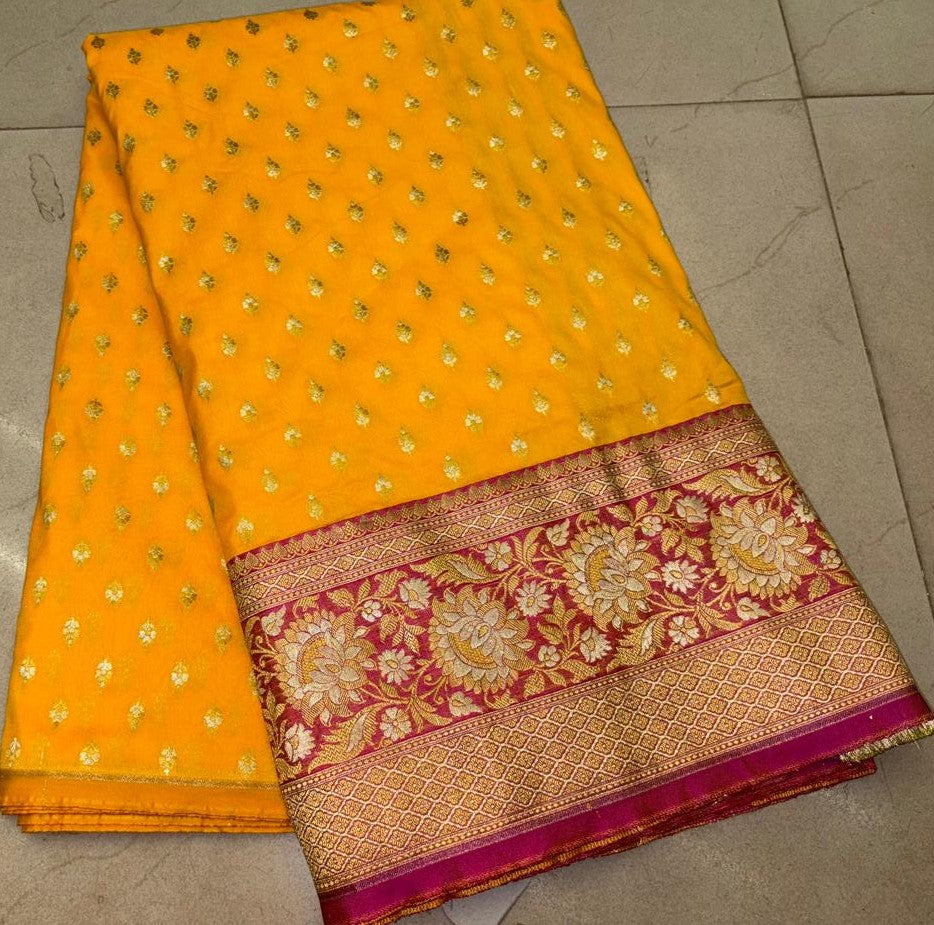 Silk Brocade fabric  8" border total 44" wide available in 2 colors royal blue ,green and golden yellow,pink BRO1096[1/2]