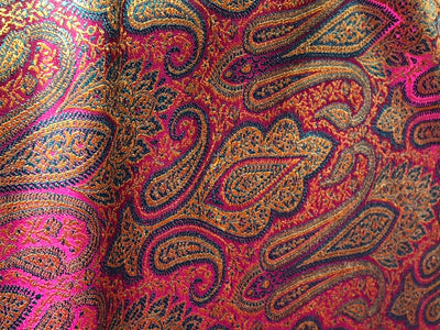 Silk Brocade fabric 44" wide paisley jacquard available in 3 colors pink and blue ,red and green and pastel pink and slate blue BRO1037