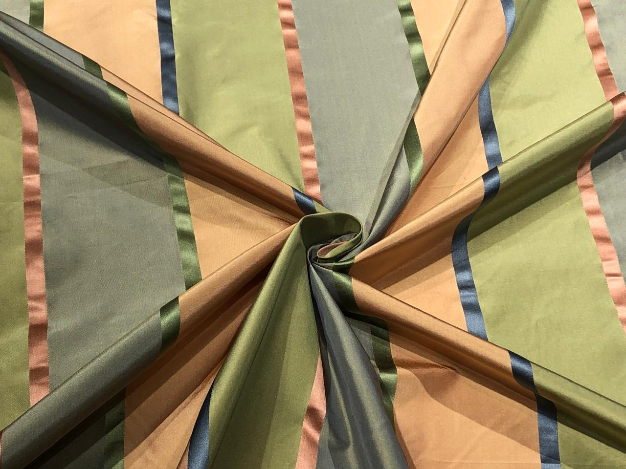 Silk taffeta fabric satin stripes peach, sage green slate blue TAFS30