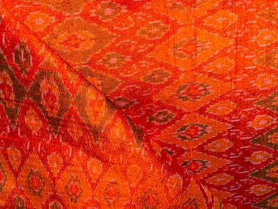 100% pure silk dupion ikat fabric orange x green color 44" wide DUP_IKAT_ORANGE