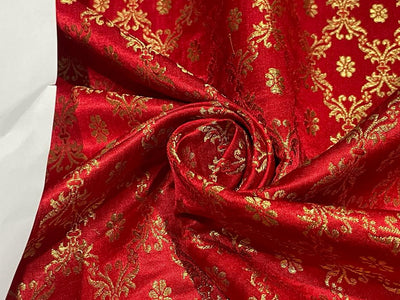 Silk Brocade fabric  44" wide BRO905 available in 6 colors [EMERALD GREEN/ BLUEISH GREY /BLACK/ WINE /RED/ MANGO YELLOW]