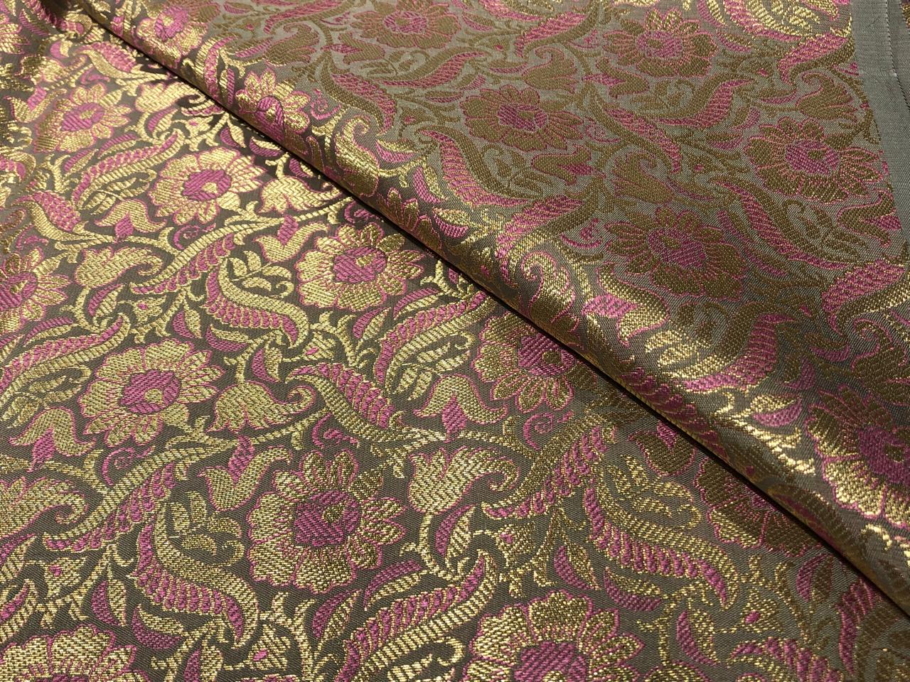 Brocade fabric grey and pink with metallic gold color 44" wide BRO1030[2]