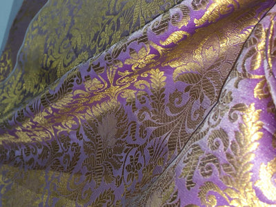 Silk Brocade fabric 44" wide with metallic gold jacquard  lilac color BRO805(2)NEW