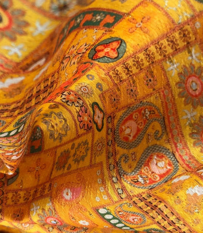 Silk Brocade fabric 56" mango color paisley and flower with subtle metallic gold jacquard  BRO1060[3]