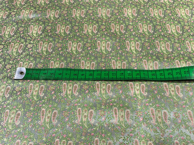 Silk Brocade fabric silver grey with pink and gold  paisley  jacquard BRO1024[2]