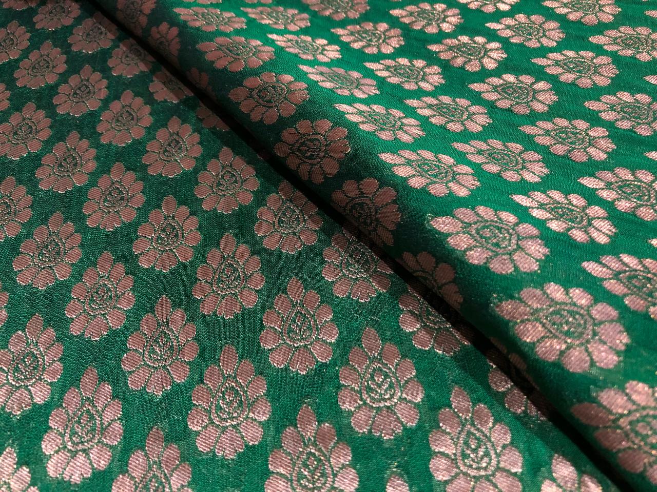 Brocade Fabric green with gold motif jacquard BRO421[4]