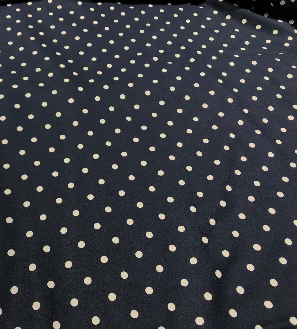Viscose Moss Crepe navy color with white polka dot print 58&quot; wide &quot; [17558]