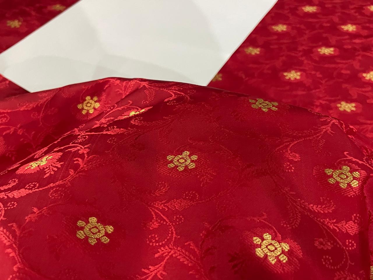 Silk Brocade Fabric metallic gold jacquard  44"wide available in 2 colors red and watermelon red BRO953[3/4]