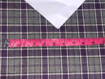 TWEED FANCY Suiting Fabric purple and grey plaids single length of 2 yards  [16583]