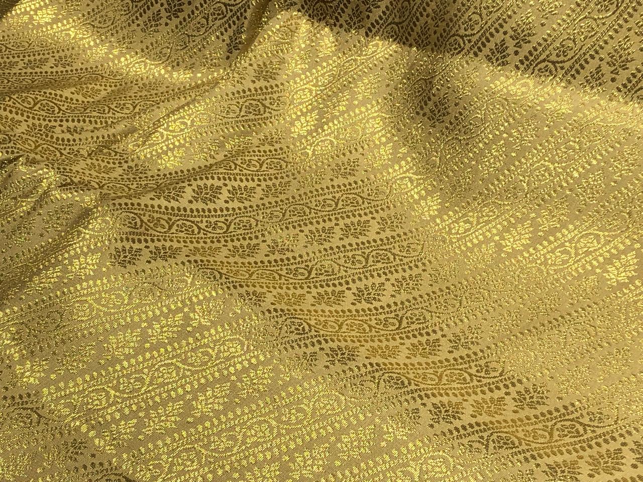 Silk Brocade fabric 44" gold  jacquard diagonal stripes of intricate self gold designs  BRO1063[2]