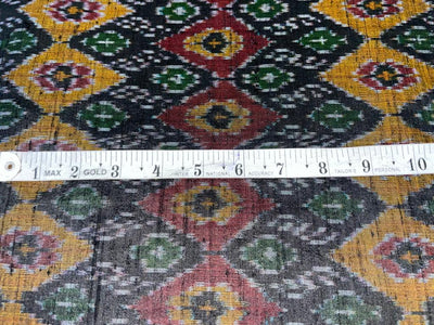 100% pure silk dupion ikat fabric black maroon x green color 44" wide [8374]