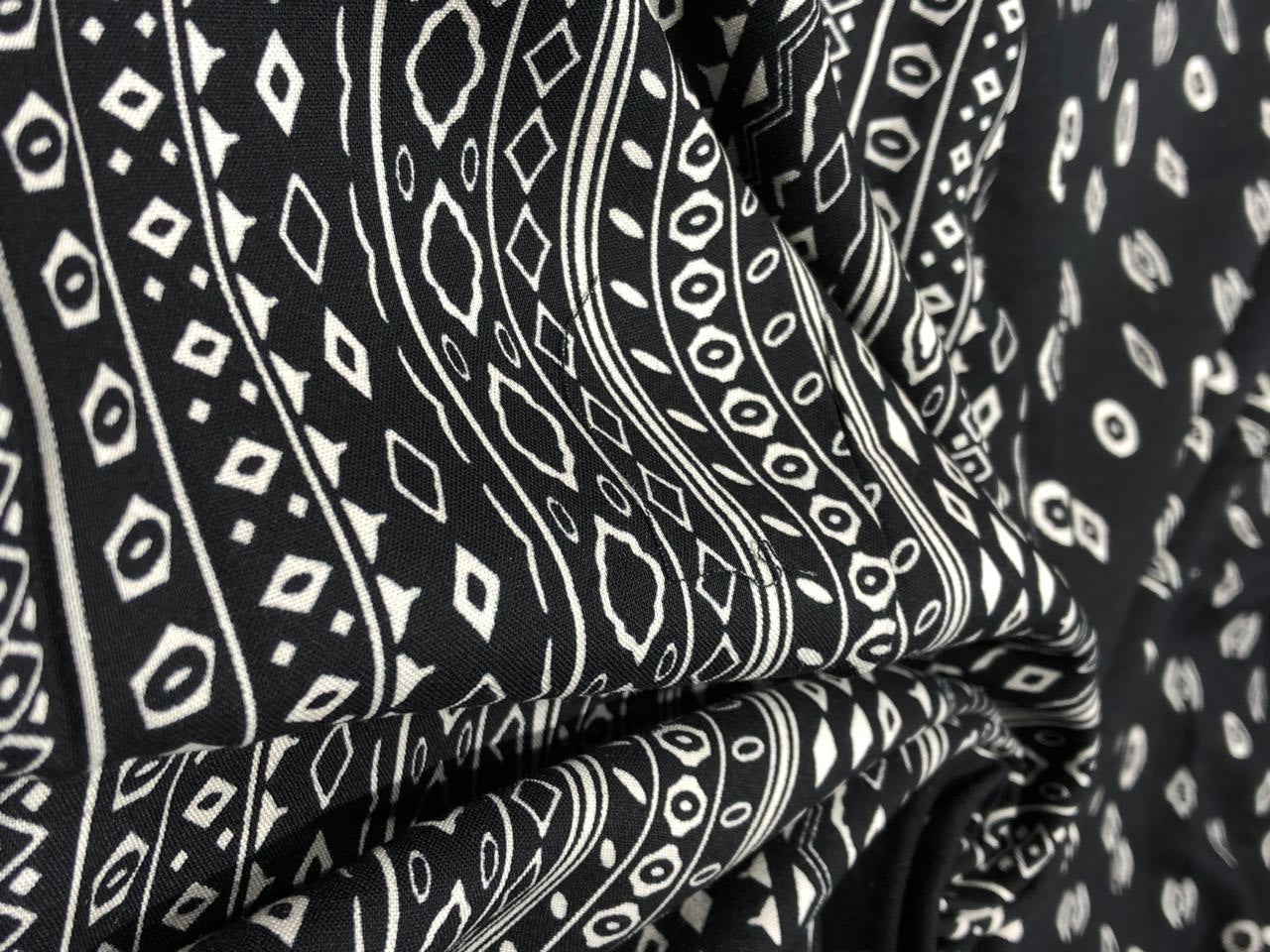 Premium Viscose Rayon fabric black and white 58" wide ,has a 12"border at the bottom [17586]