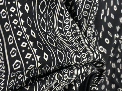 Premium Viscose Rayon fabric black and white 58" wide ,has a 12"border at the bottom [17586]