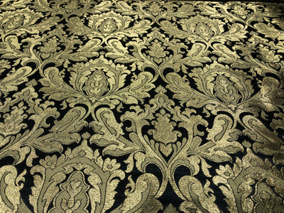 Brocade Heavy KING KHAB  Fabric  with white gold jacquard 44" wide available in 2 colors fiery rose and black BRO1052
