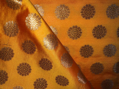 Silk Brocade fabric with Metallic gold motif Jacquard  44" wide available in 3 colors mango , midnight blue and grey