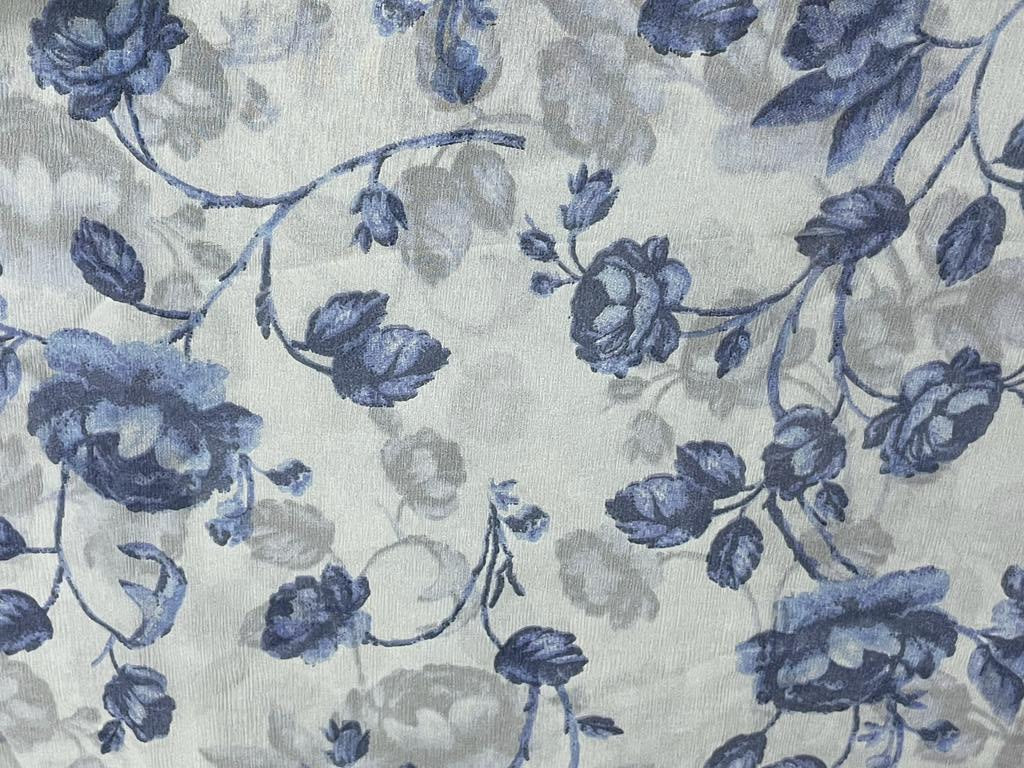 Silk chiffon printed  fabric BLUE  FLORAL PRINT  44" wide [15455]