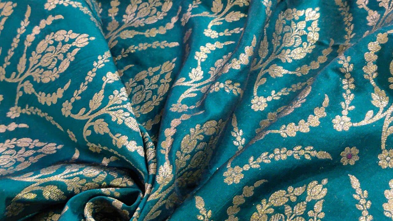 Silk Brocade Fabric  jacquard 44" wide  BRO974 available in 3 colors deep ink/peacock green and black