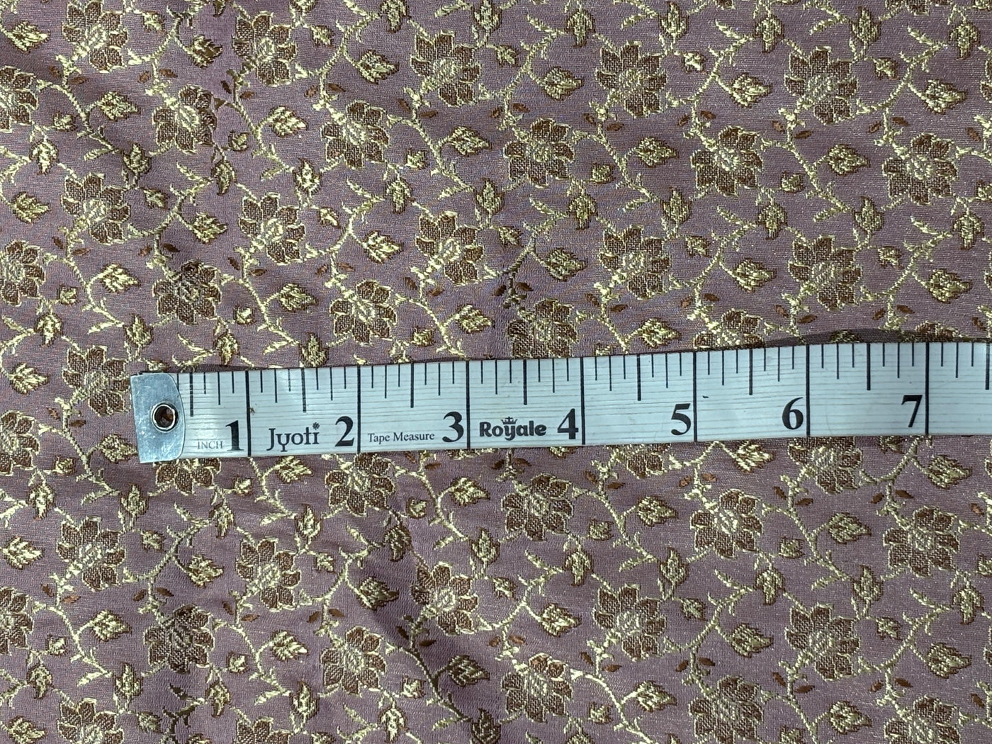 Silk Brocade fabric 44" thistle[lilac] color with golden brown floral vines jacquard  BRO1055[2]