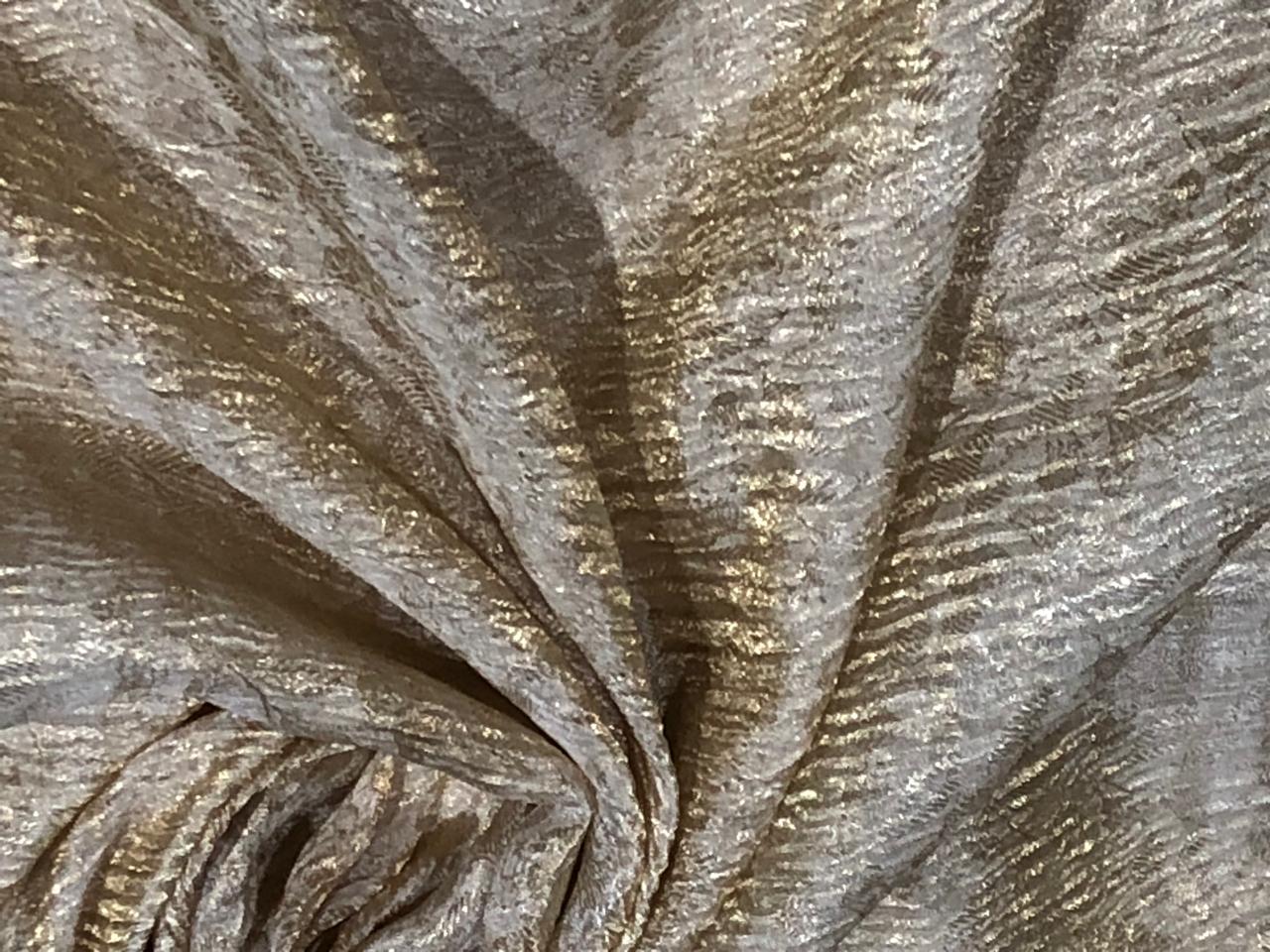 100% silk crepe rich ivory CRUSH jacquard with subtle gold effect 80 grams  44" wide available in 2 designs leaf and floral