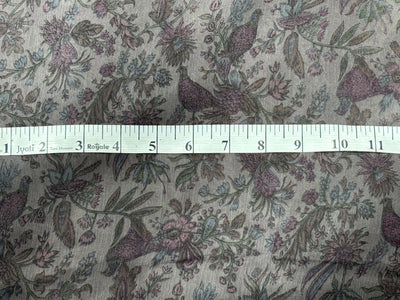 Silk chiffon  fabric iridescent  pink green and grey floral with bird  print  44" wide [17794]