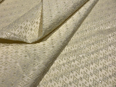 Silk Brocade fabric 56" ivory with self  jacquard and very subtle silver sequence BRO1061[2]
