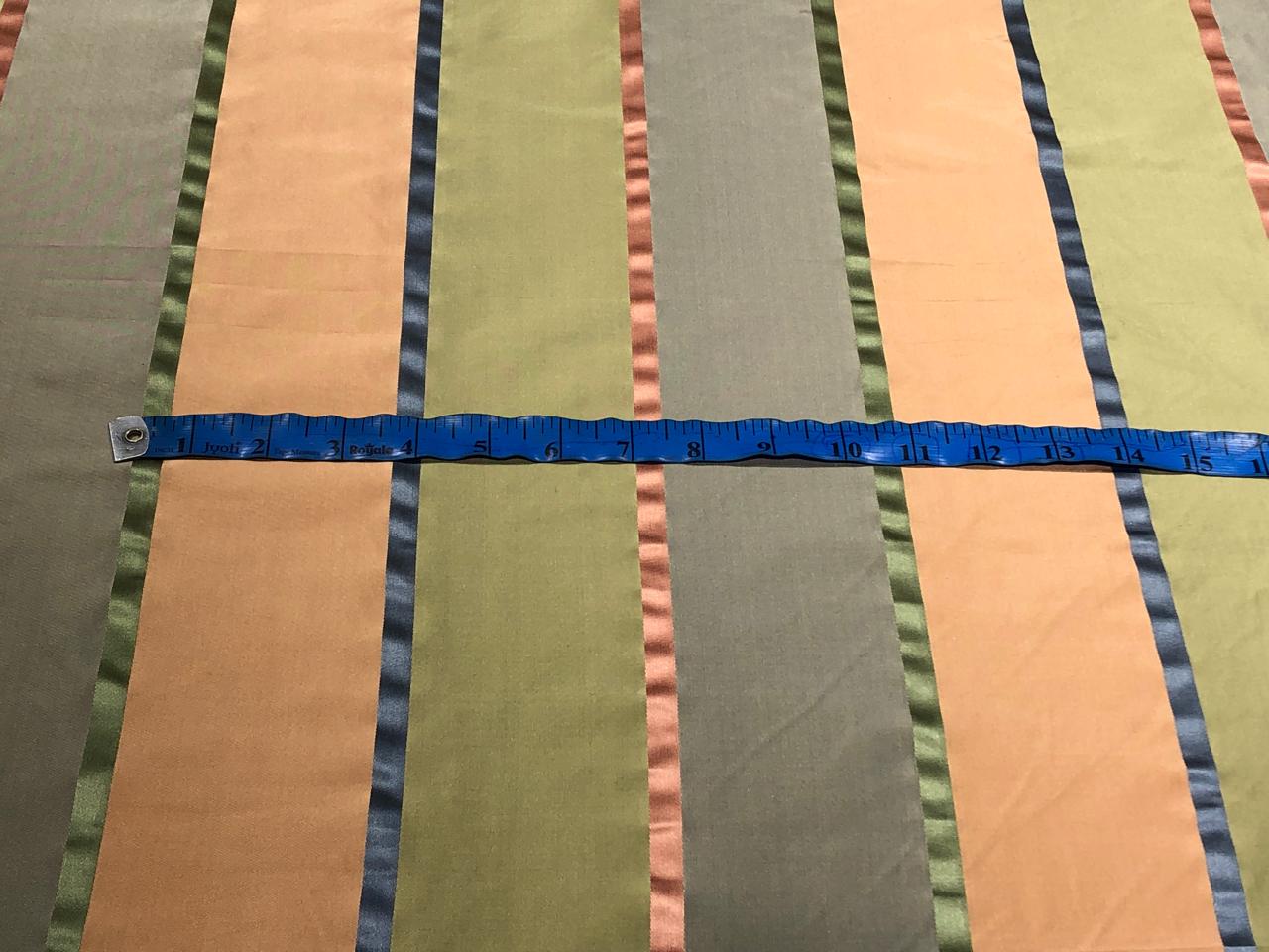 Silk taffeta fabric satin stripes peach, sage green slate blue TAFS30