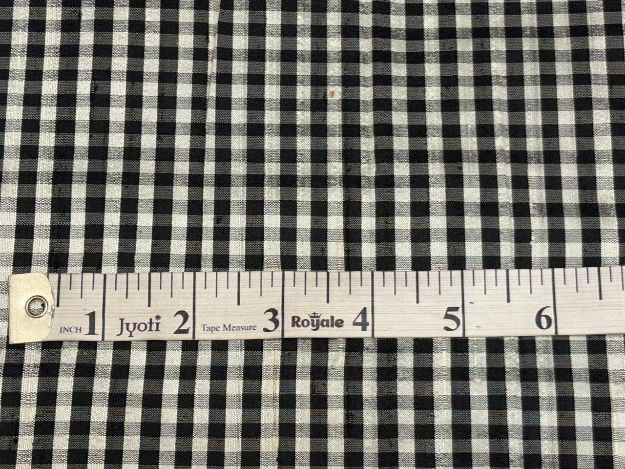 100% silk dupion  black and white Plaids fabric 44" DUPNEWC32[2]