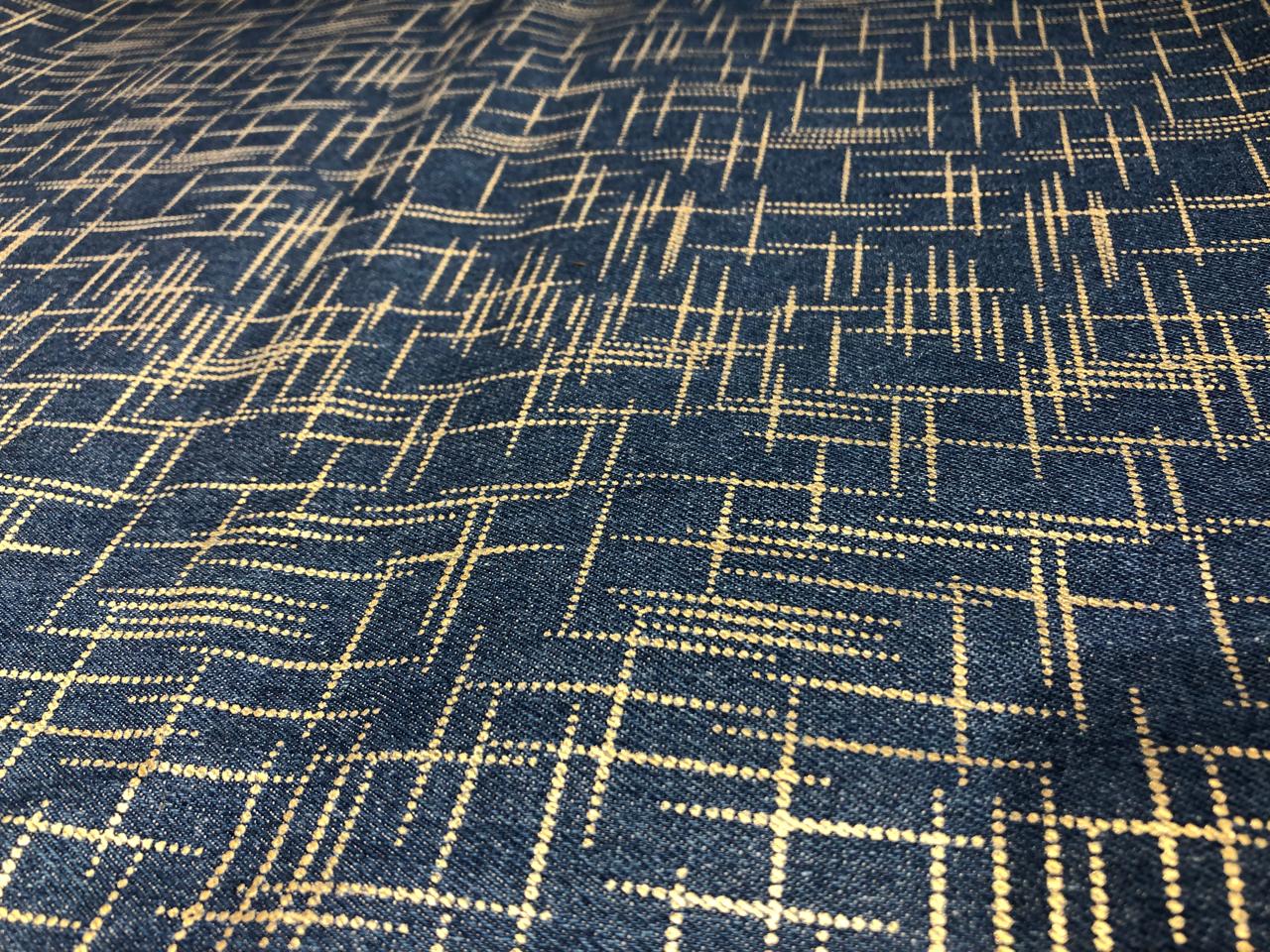 100% Cotton Denim Fabric with foil print 58" wide available in 3 colors light dusty greenm, light blue and darker blue[17720/21/22]