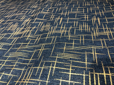 100% Cotton Denim Fabric with foil print 58" wide available in 3 colors light dusty greenm, light blue and darker blue[17720/21/22]