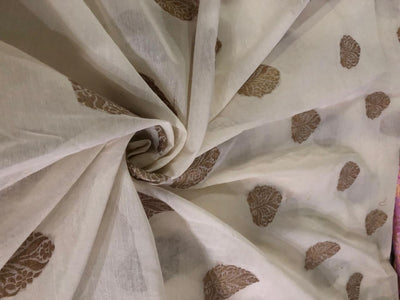 Silk Cotton Chanderi Fabric with  metallic gold jacquard  leaf motif 44&quot; wide [17225]