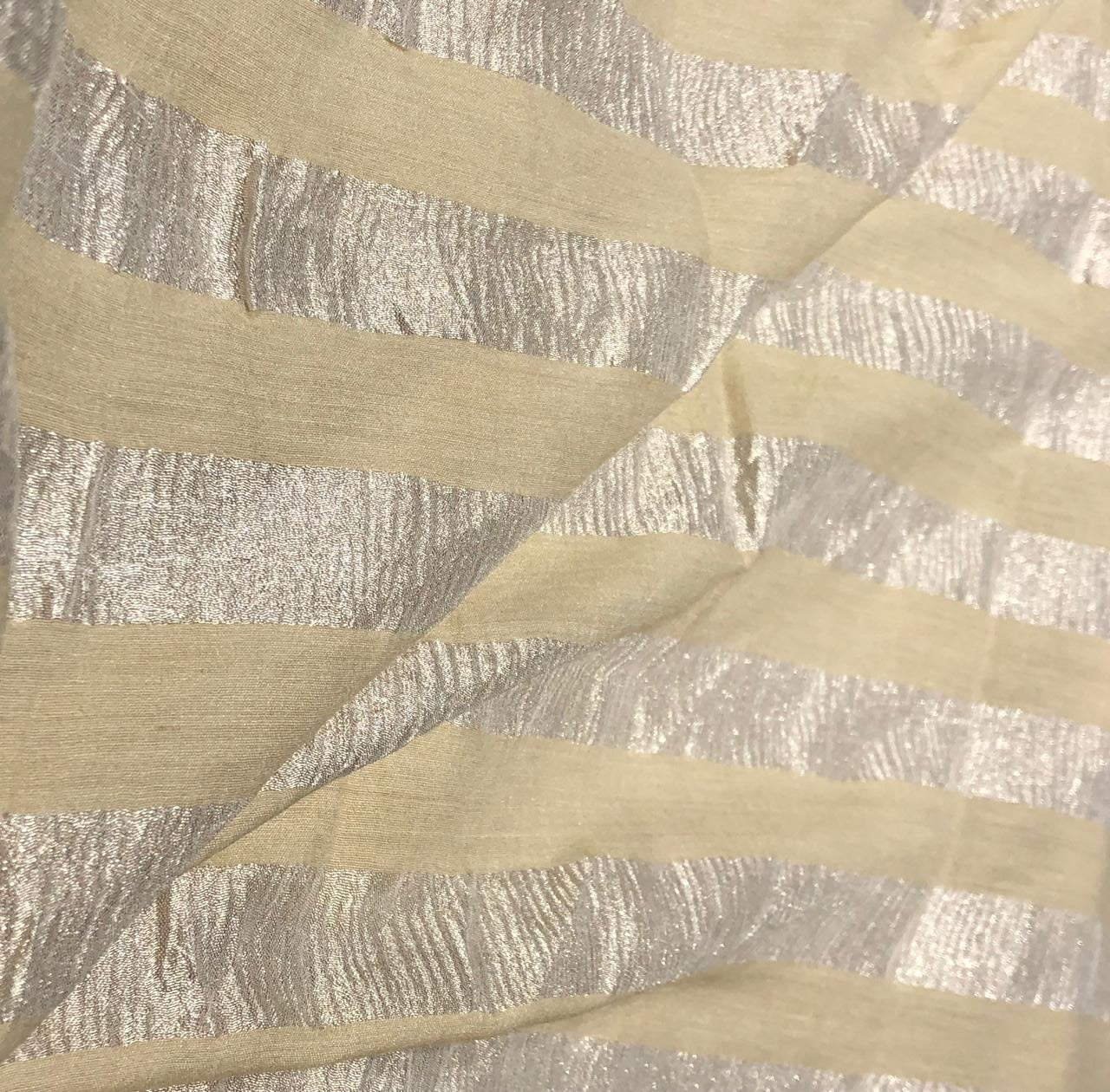 SILK  Crushed MUGA SILK TISSUE STRIPES available in 2 colors crinkle gold x gold stripe/dark ivory x copper/golden cream x silver stripe[17746/47]