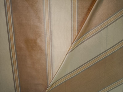 100% Silk Taffeta Fabric Gold,Cafe Creme & Golden Cream stripes color 54"wide TAF#S99