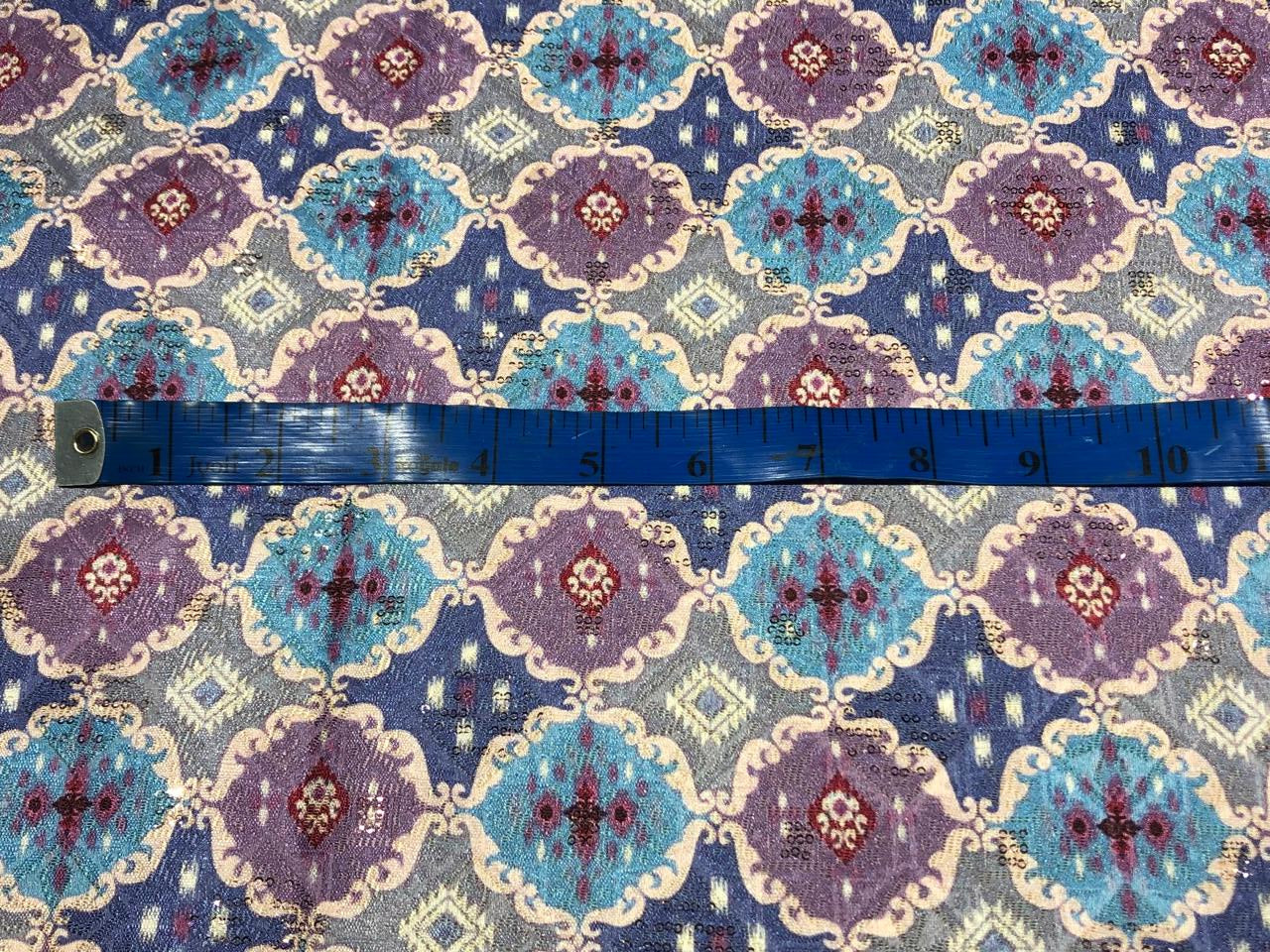 Silk Brocade fabric 56"blue,purple,pink and burgundy  jacquard and very subtle pink sequence BRO1061[3]