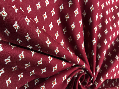 Premium Viscose Rayon fabric with foil print tiny motifs available in 2 colors navy and burgandy