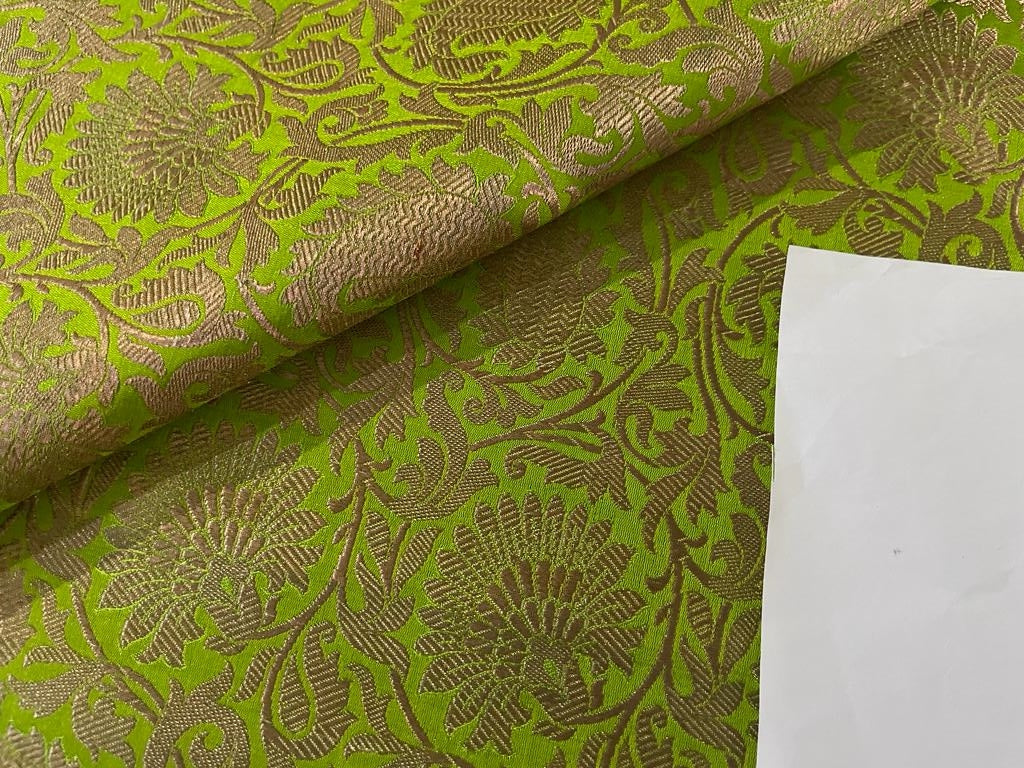 Silk Brocade Fabric Metallic Gold & Bright Green Color 44" wide BRO266[3]