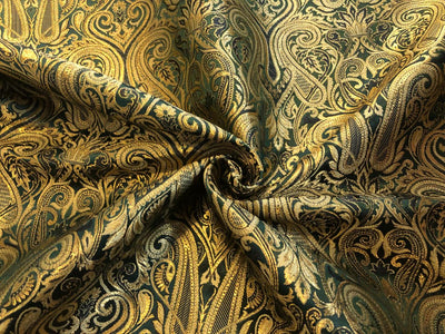 Silk Brocade fabric gold jacquard paisleys available in 3 colors pink/teal , green and red/black  BRO1103