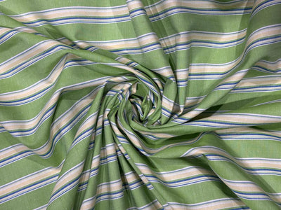 100% Cotton Poplin 56" wide  green ,blue , yellow stripes  [18268]