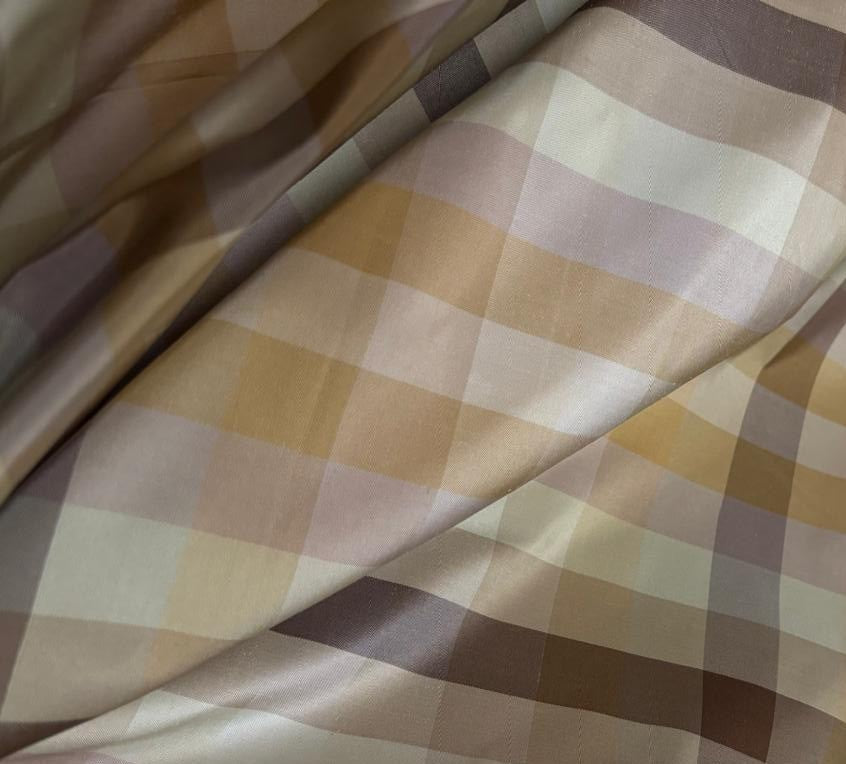 Silk Taffeta Fabric dusty browns ,lilac  ,mint plaids 54” Wide (TAFC71)