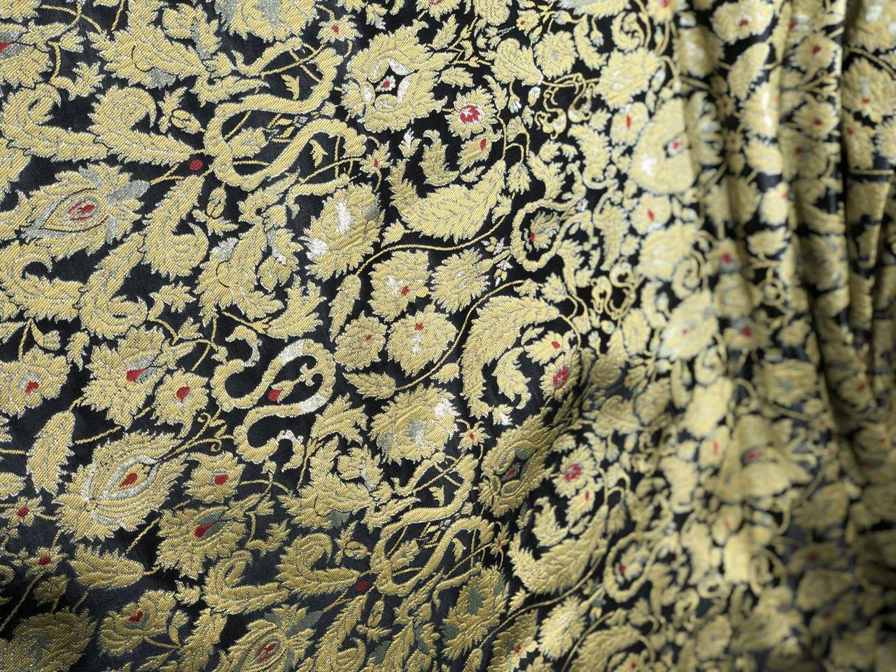 Brocade Heavy KING KHAB  Fabric  black ,red with gold and white gold jacquard 36" wide BRO959[5]