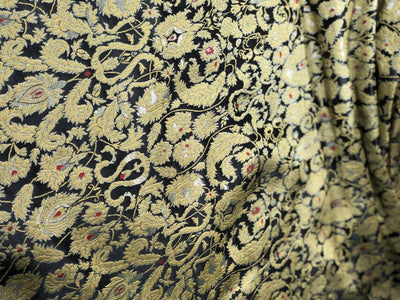 Brocade Heavy KING KHAB  Fabric  black ,red with gold and white gold jacquard 36" wide BRO959[5]