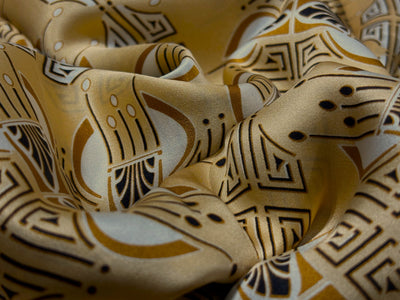 100% Pure Silk Satin 60-80 grams caramel color abstract print  54"Wide Fabric [18261]