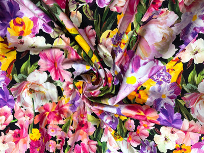 Heavy linen ,cotton and viscose colorful floral digital print [17713]