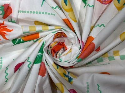 100% Cotton Poplin ivory with fruit print 56" wide [18270]