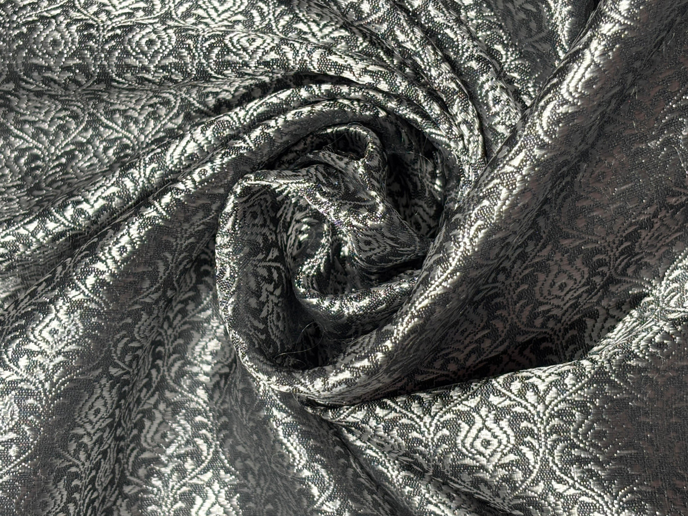 Brocade Fabric Grey with silver all over motif Jacquard 44" BRO1028[1]