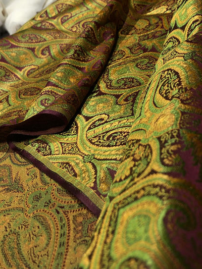 Silk Brocade fabric 44"bright paisley  jacquard available in 4 colors pink/blue/gold , mango/pink/green ,burgundy/green/gold and ink blue/teal/red   BRO1045