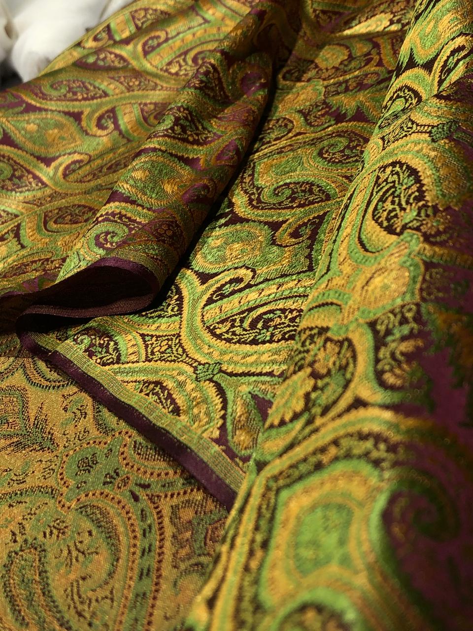 Silk Brocade fabric 44"bright paisley  jacquard available in 4 colors pink/blue/gold , mango/pink/green ,burgundy/green/gold and ink blue/teal/red   BRO1045